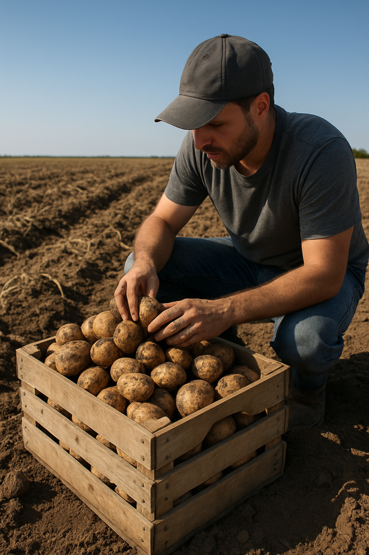 Agricultor con cajón de patatas | SuperAgricultor